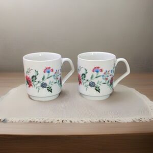 Vintage PMC‎ Porcelain Floral Mugs China Set Of 2 French Country Cottage Core